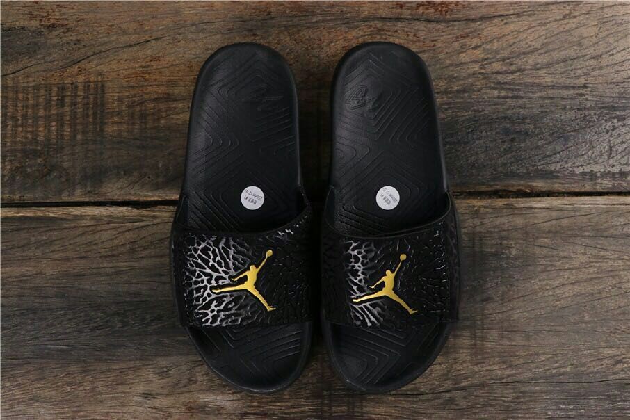 2019 Air Jordan Hydro 7 V2 Black Gold - Click Image to Close